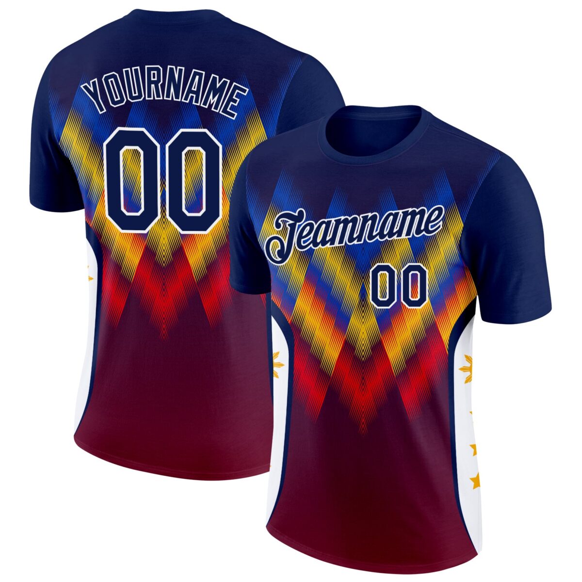 Custom Blue Navy Red Yellow-White Ecuador Line Performance T-Shirt
