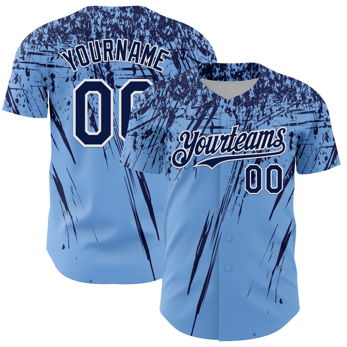 Custom Light Blue Navy-White Distressed Scratch Brush Stroke Authentic Baseball Jersey