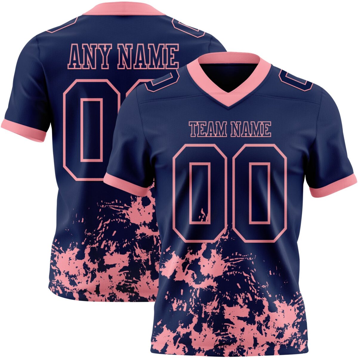 Custom Navy Medium Pink 3D Pattern Splash Authentic Football Jersey