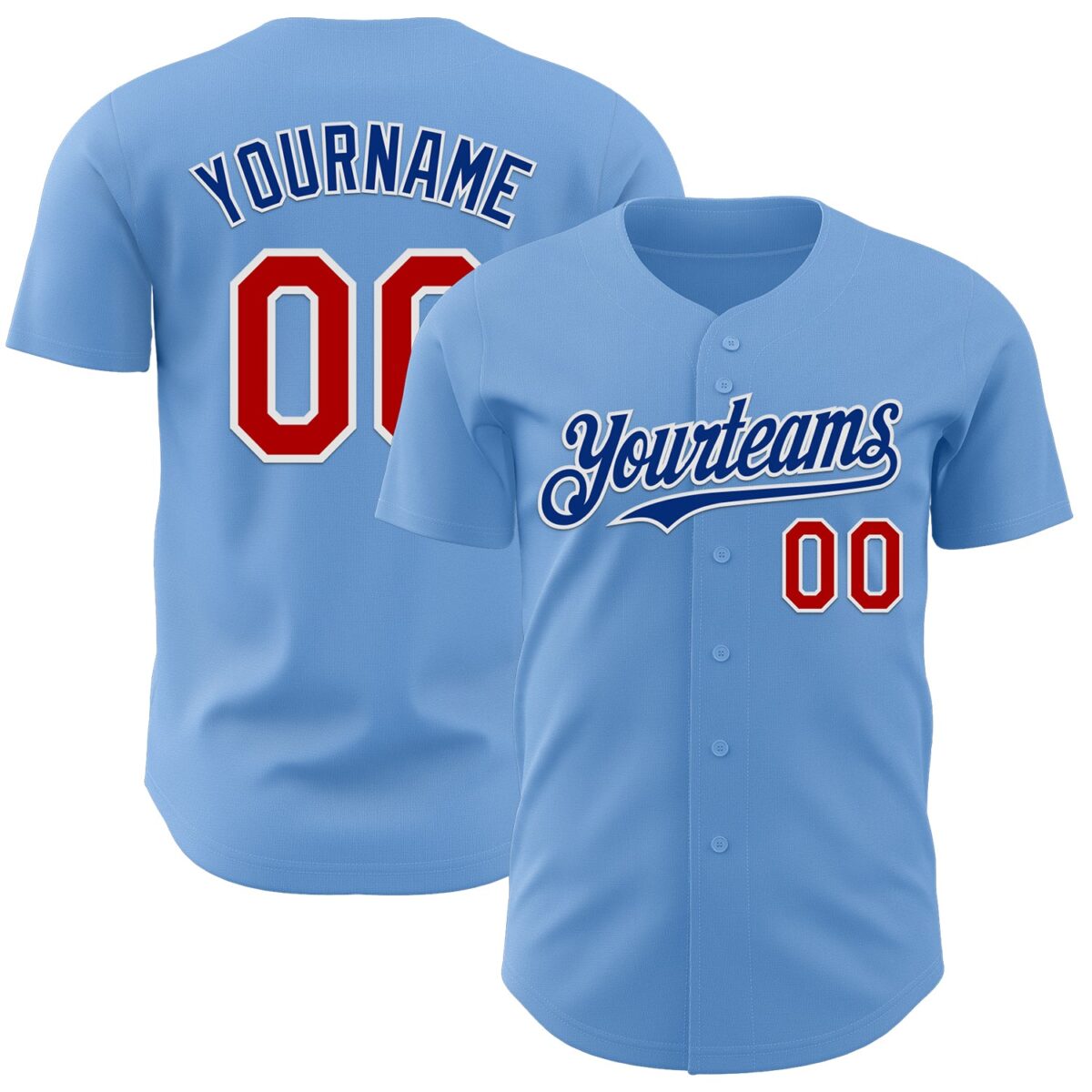 Custom Light Blue Red White-Royal Authentic Baseball Jersey