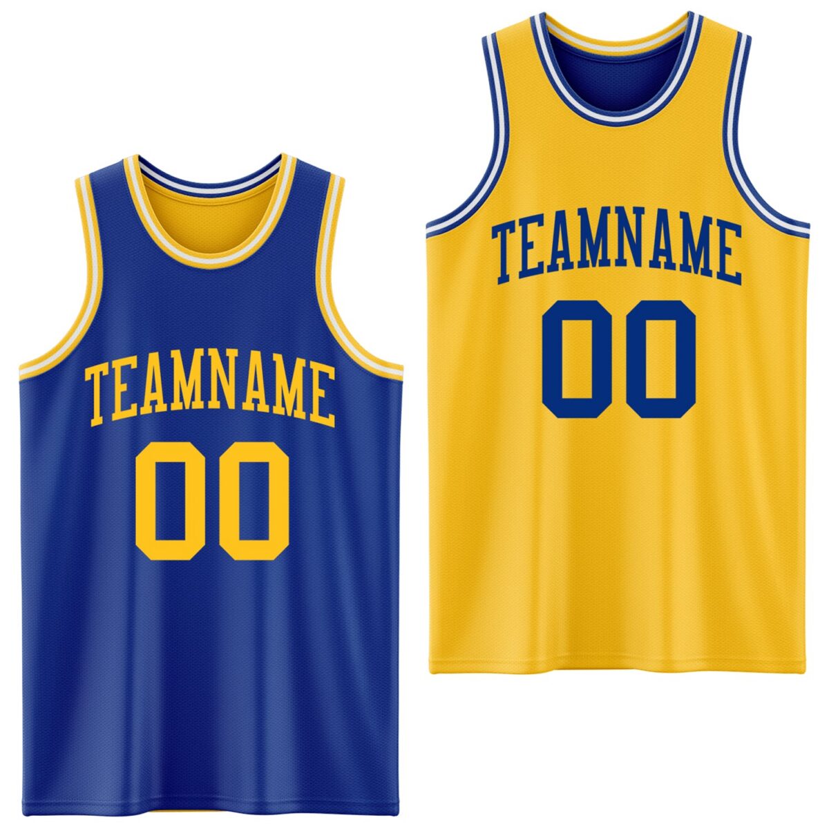 Custom Royal Gold-White Reversible Double Side Sublimation Basketball Suit Jersey