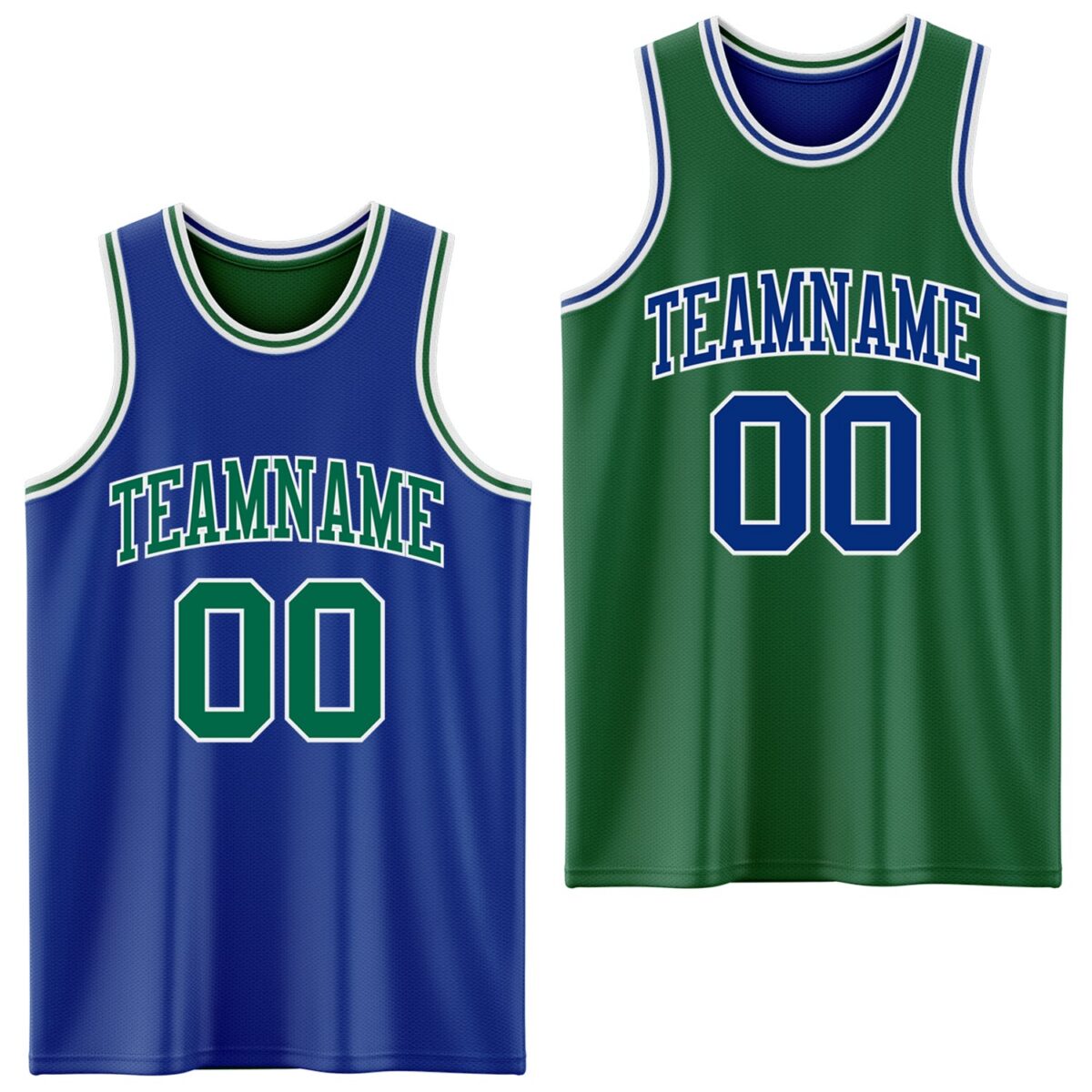 Custom Royal Kelly Green-White Reversible Double Side Sublimation Basketball Suit Jersey