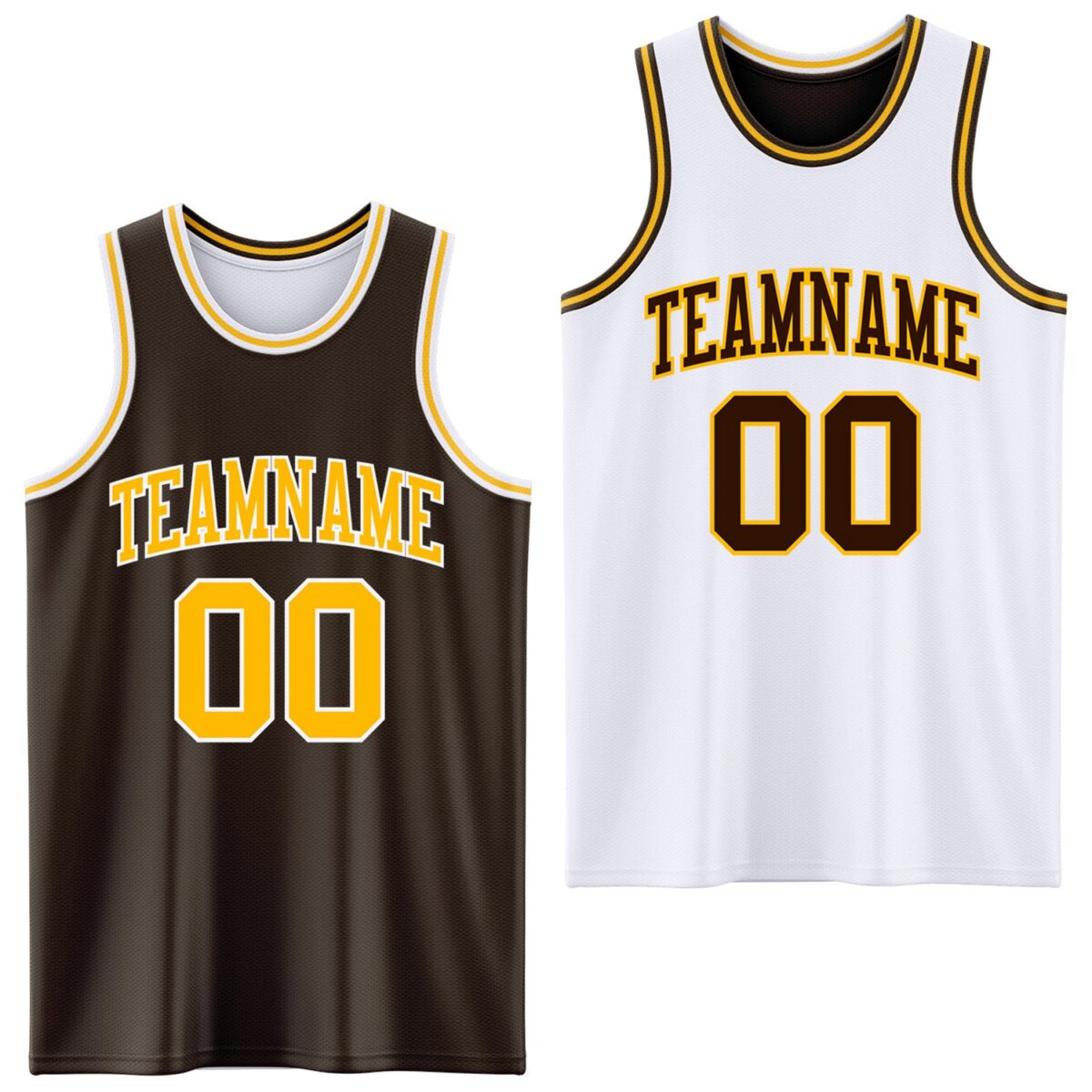 Custom Brown Gold-White Reversible Double Side Sublimation Basketball Suit Jersey